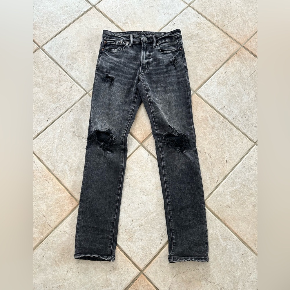 American Eagle Next Level Flex Black Jeans with Knee Holes Size 29x32